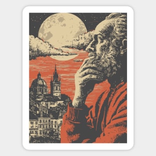 The Alchemist's Watch - Vintage Fantasy Cityscape Art Sticker